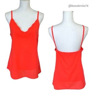 BOUTIQUE Neon Orangish Hot Pink Wavy Scallop V-Neck Camisole - NWOT